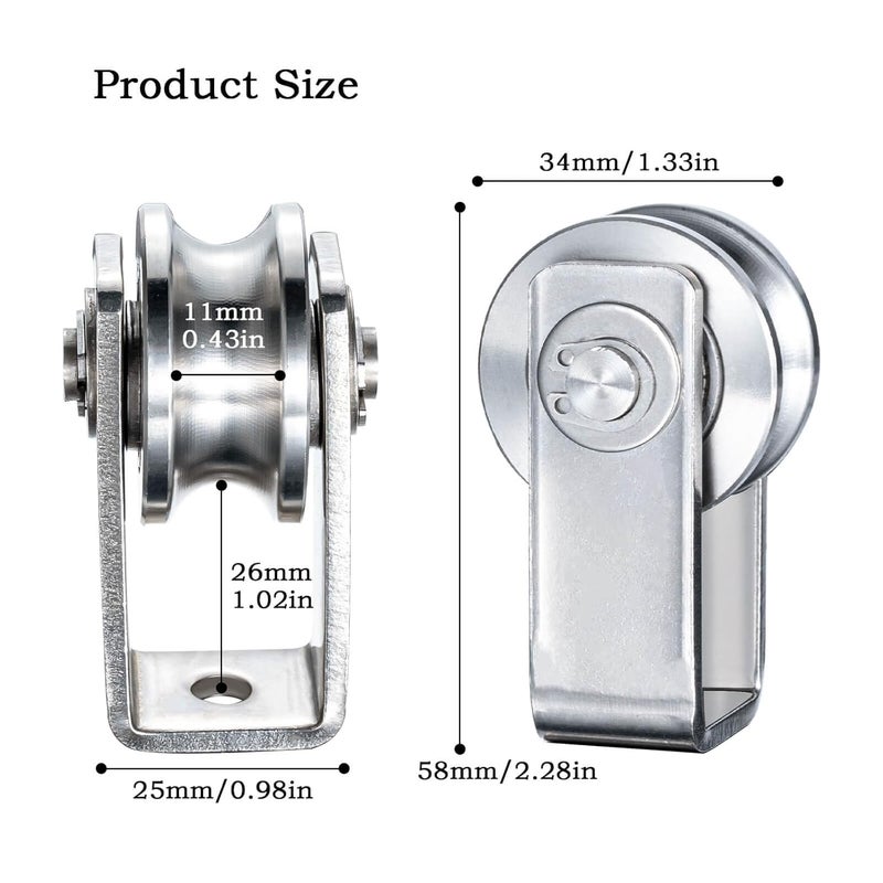 KCNOFNC Cable Pulley Wheel for Rope with Ball Bearing, Smooth No Noise, Wall Mounted Ceiling Fixed Wire Pulley for Pulley System Lifting, DIY Home Gym, Winch, 2 Pack - Image 2
